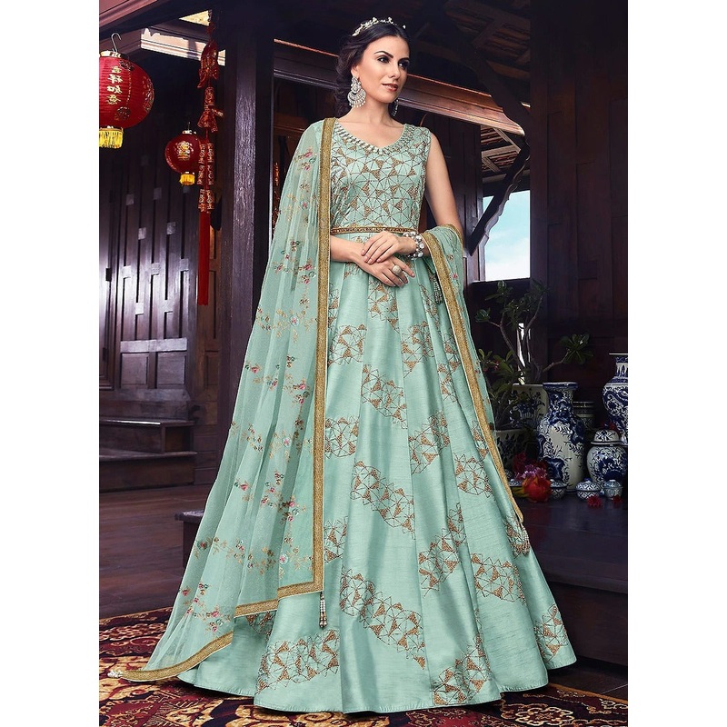 Sensational Blue Embroidered Floor Length Anarkali