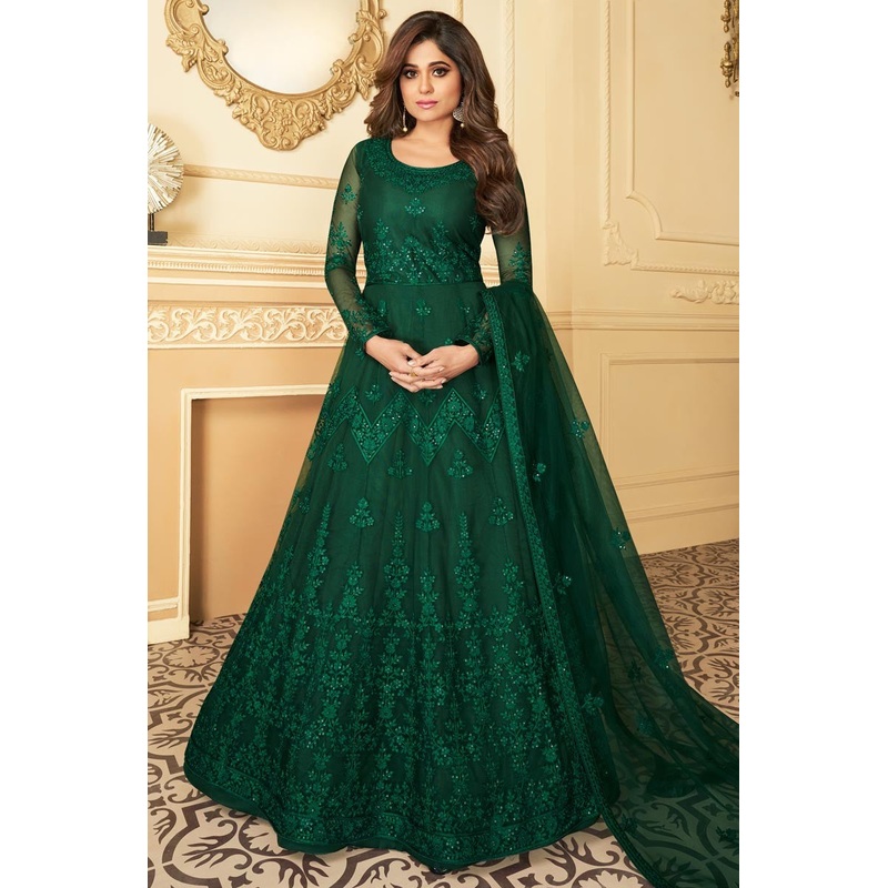 Shamita Shetty Green Color Net Embroidered Anarkali Suit