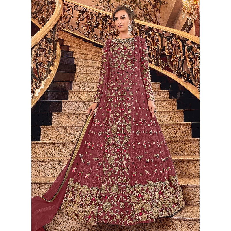 Spunky Red Designer Net Jacket Anarkali Suit