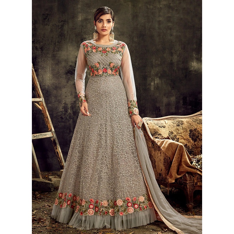 Tempting Grey Designer Floor Length Anarkali