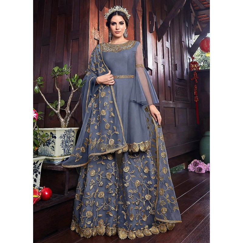 Top Notch Blue Bell Sleeved Pakistani Sharara Suit