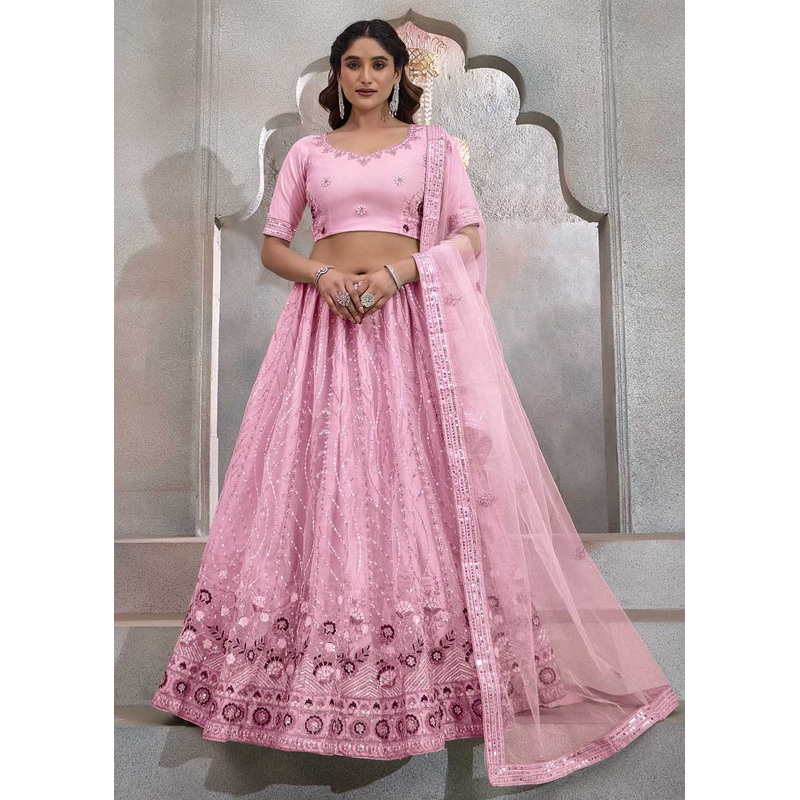 Appealing Party Pink Embroidered Festive Lehenga Choli