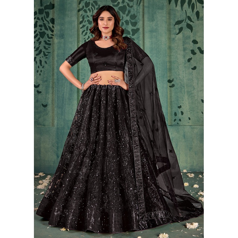 Black Sequins Embroidered Net Lehenga Choli
