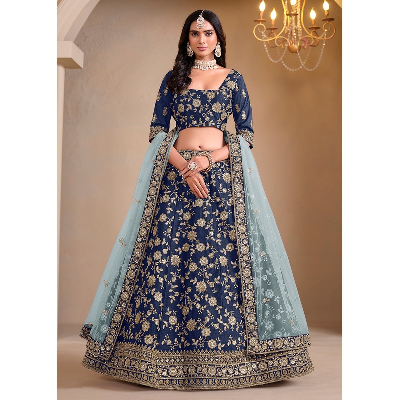 Blue Bridesmaids Style Art Silk Wedding Lehenga Choli