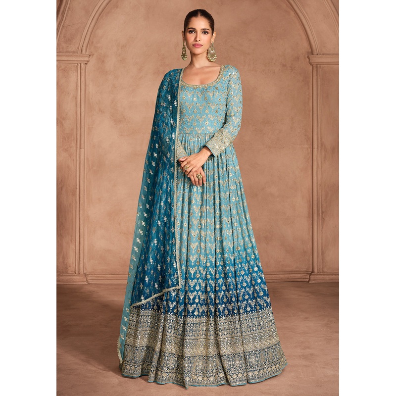 Blue Heavy Sequins Embroidered Designer Anarkali Gown