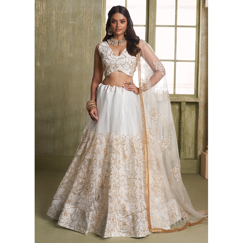 Enchanting Off White Net Wedding Festive Lehenga Choli