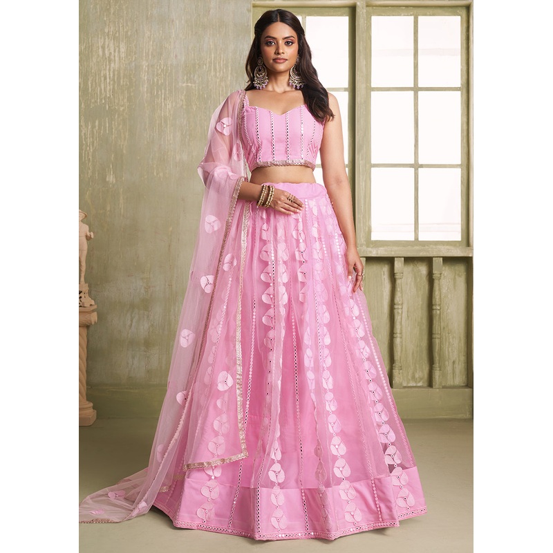Enchanting Pink Net Wedding Festive Lehenga Choli