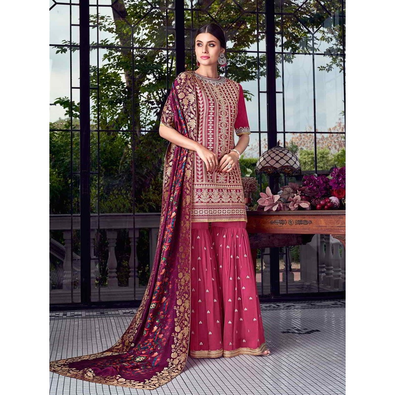 Flattering Pink Lucknowi Embroidered Pakistani Style Palazzo Suit