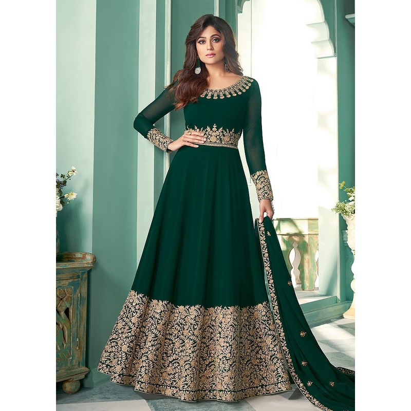 Green Embroidered Shamita Shetty Georgette Anarkali Suit