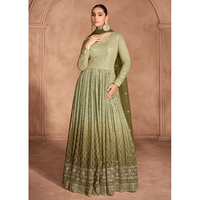 Green Heavy Sequins Embroidered Designer Anarkali Gown