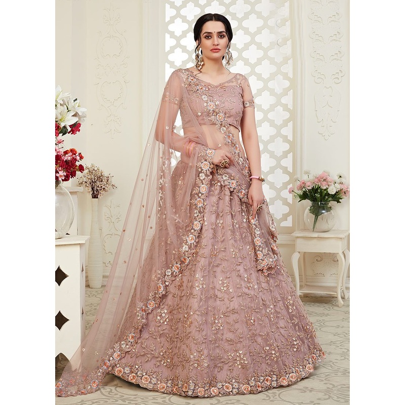 Incredible Mauve Floral Embroidered Stunning Lehenga Choli