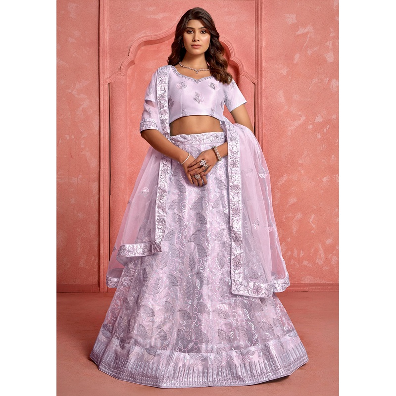 Lavender Floral Embroidered Wedding Festive Lehenga Choli