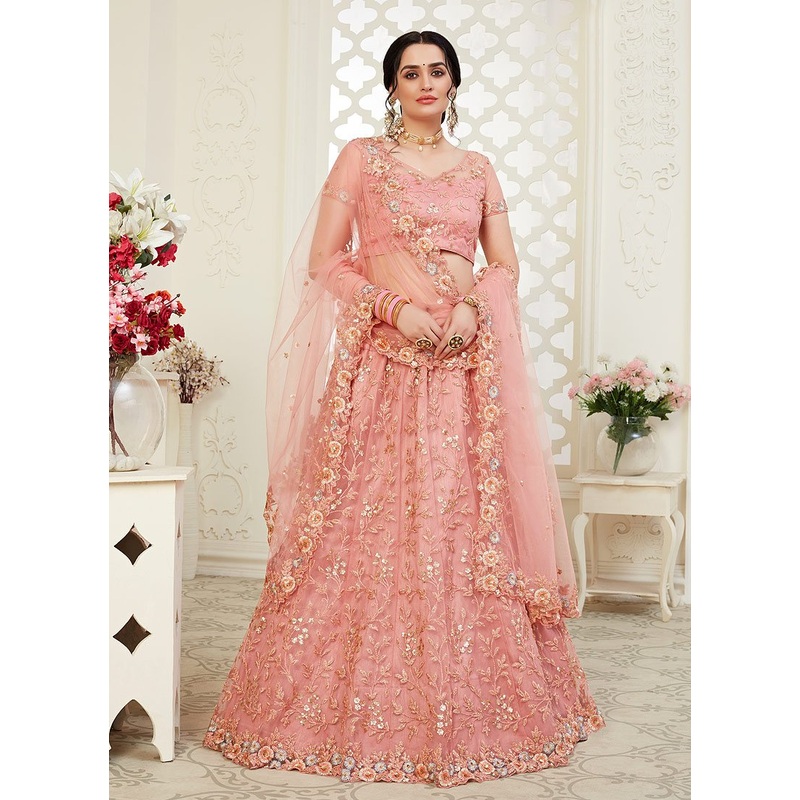 Lovable Pink Floral Embroidered Stunning Lehenga Choli