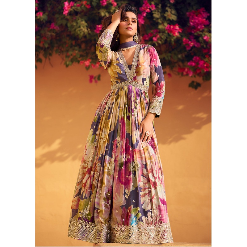 Multicolor Multi Embroidered Wedding Festive Anarkali Gown