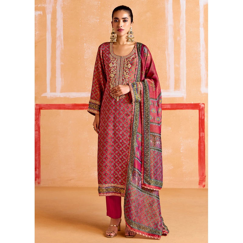 Orange Pure Muslin Embroidered Pakistani Style Suit