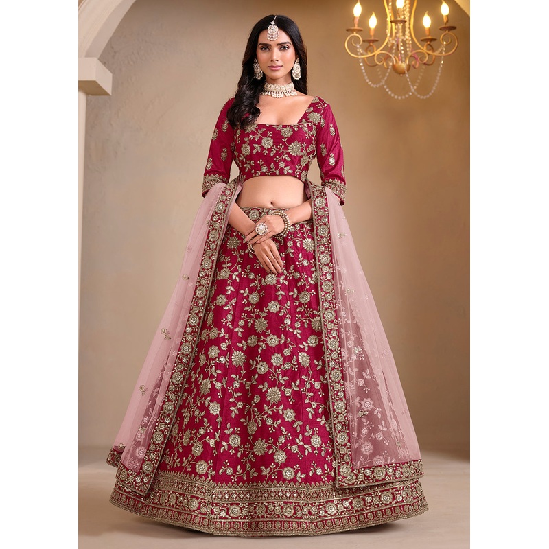 Pink Bridesmaids Style Art Silk Wedding Lehenga Choli