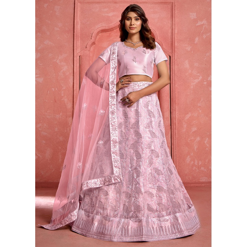 Pink Floral Embroidered Wedding Festive Lehenga Choli