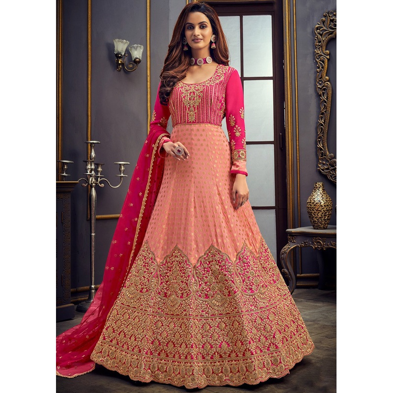 Pink Zarkan Viscose Abaya Style Anarkali Suit