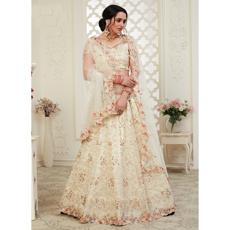 Pleasing Cream Floral Embroidered Stunning Lehenga Choli