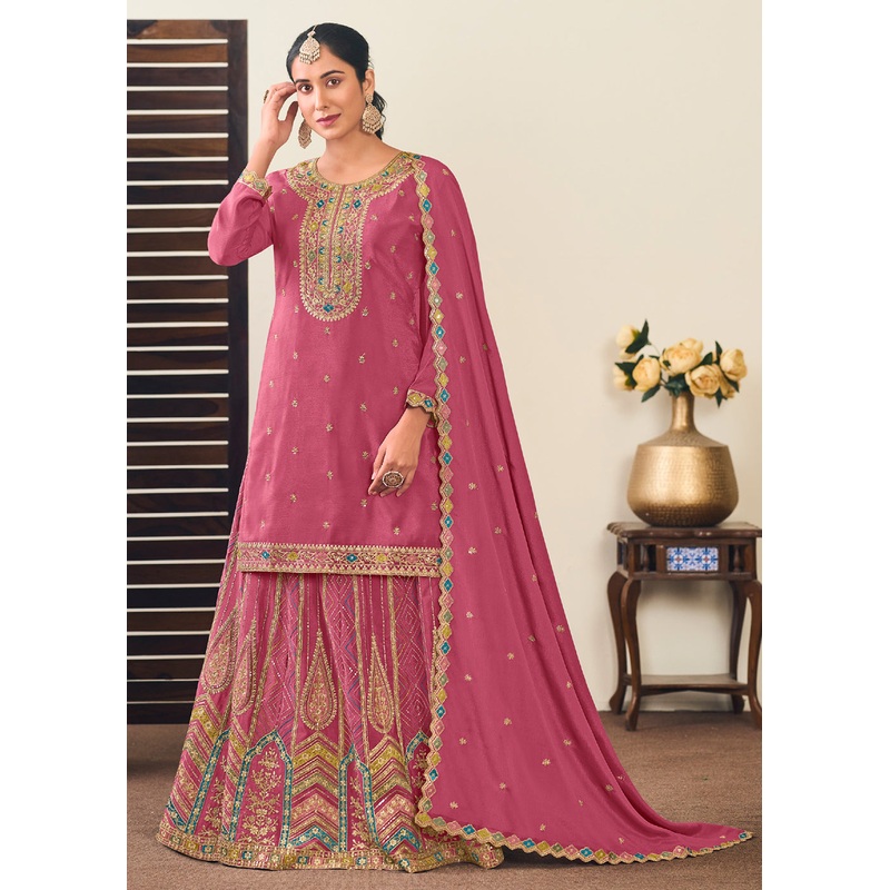 Premium Pink Embroidered Trendy Lehenga Style Suit