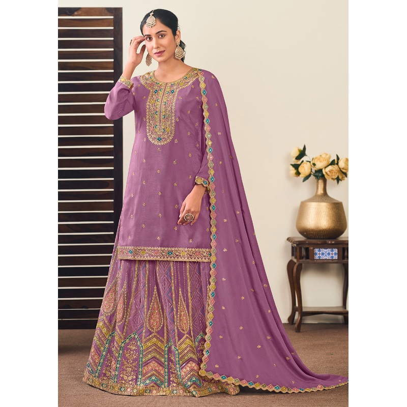 Premium Purple Embroidered Trendy Lehenga Style Suit