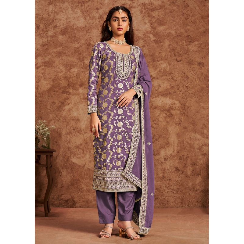 Purple Dola Silk Jacquard Festive Salwar Kameez