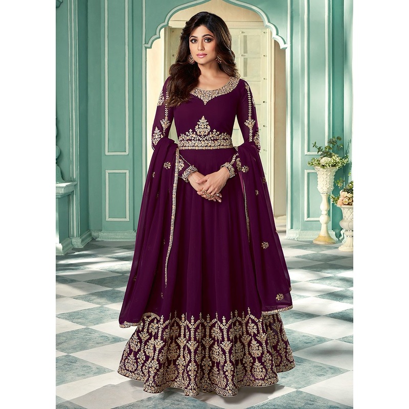 Purple Embroidered Shamita Shetty Georgette Anarkali Suit