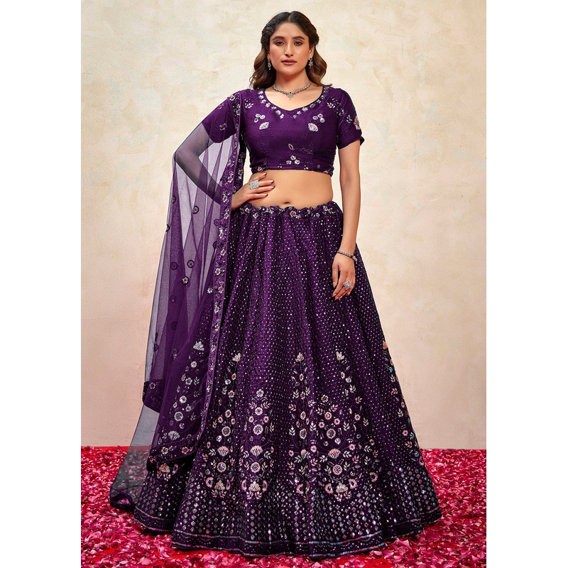 Purple Fendy Silk Embroidered Party Wear Lehenga Choli
