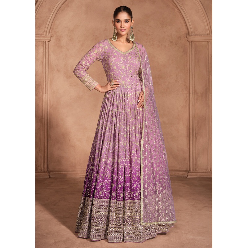 Purple Heavy Sequins Embroidered Designer Anarkali Gown