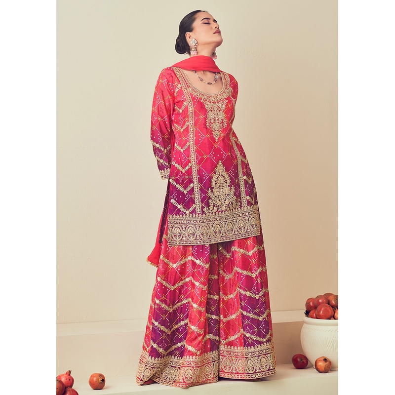 Rani Pink Heavy Embroidered Designer Palazzo Dress
