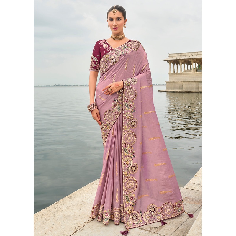Shaded Lavender Viscose Tissue Silk Designer Saree