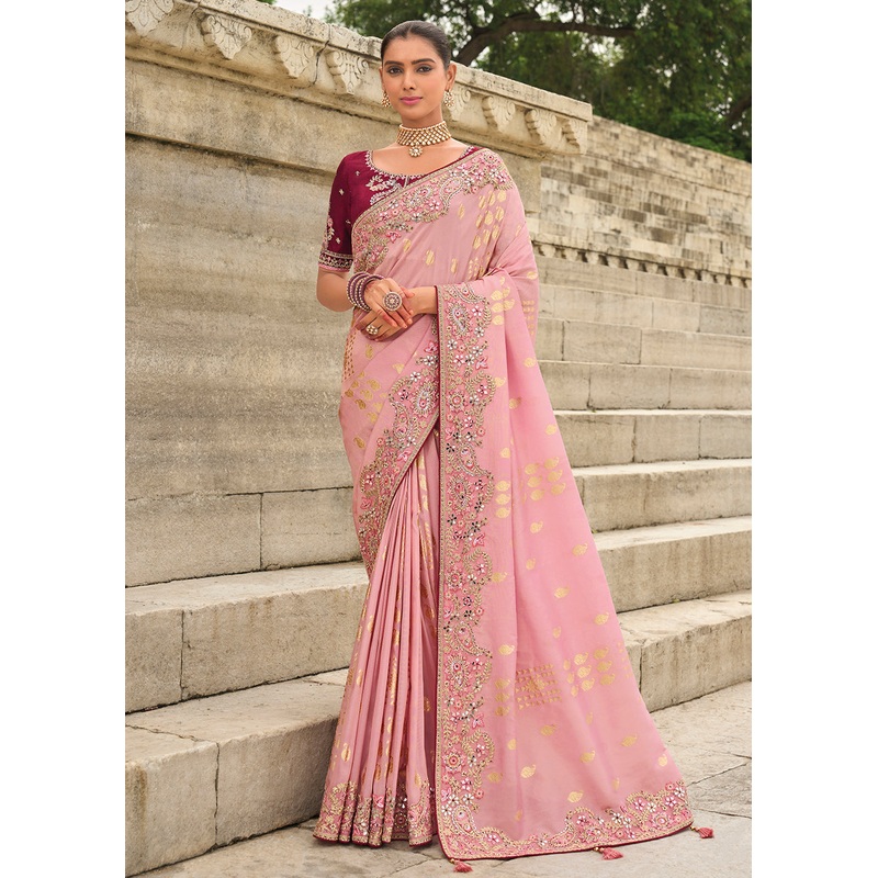 Shaded Pink Viscose Tissue Silk Designer Saree