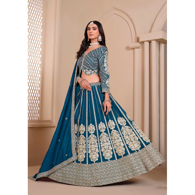 Shimmer Art Silk Blue Party Wear Lehenga Choli