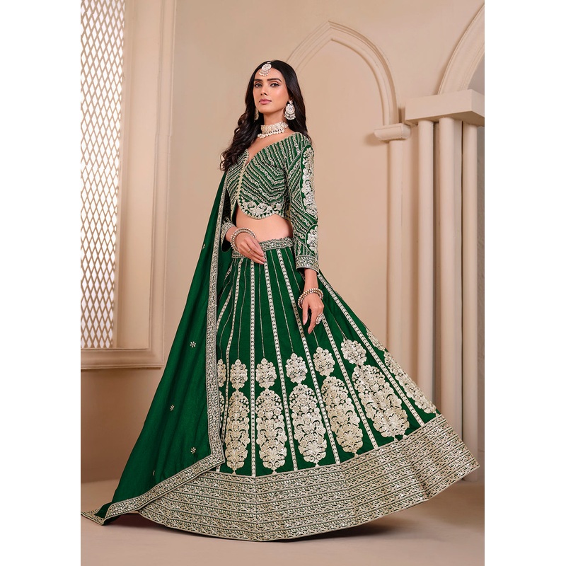 Shimmer Art Silk Green Party Wear Lehenga Choli