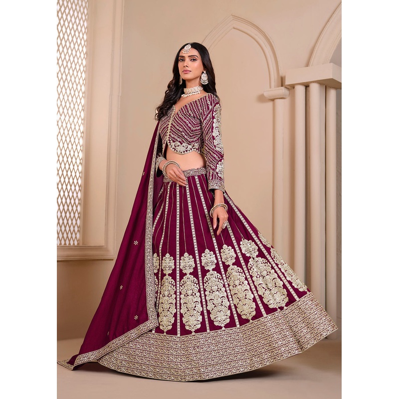 Shimmer Art Silk Wine Party Wear Lehenga Choli