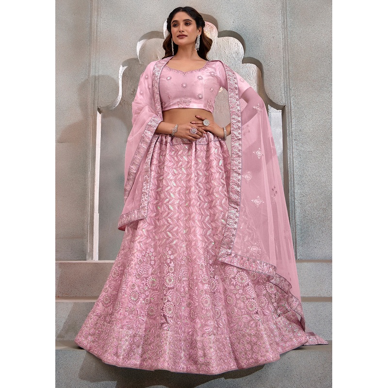 Stunning Pink Embroidered Festive Lehenga Choli