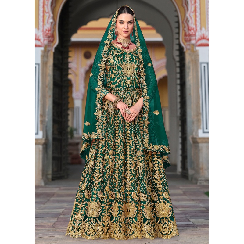 Trilling Green Cording & Stone Work Wedding Anarkali Suit