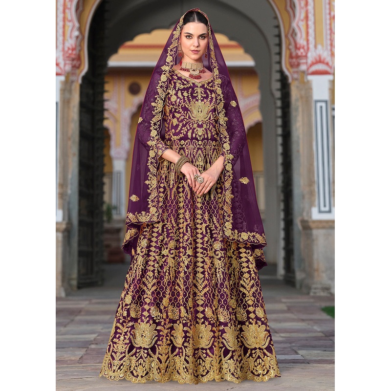 Trilling Purple Cording & Stone Work Wedding Anarkali Suit