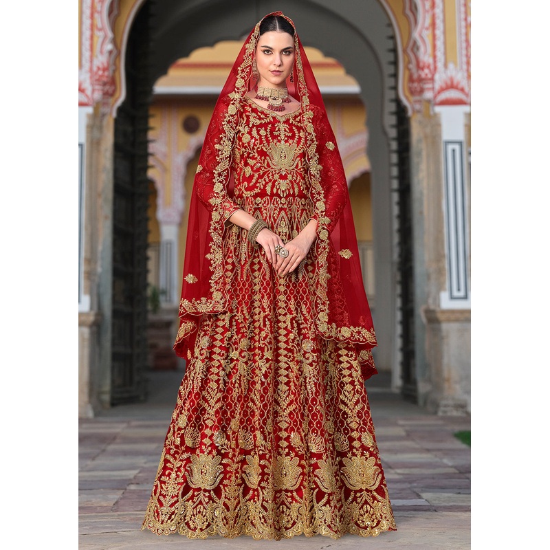 Trilling Red Cording & Stone Work Wedding Anarkali Suit