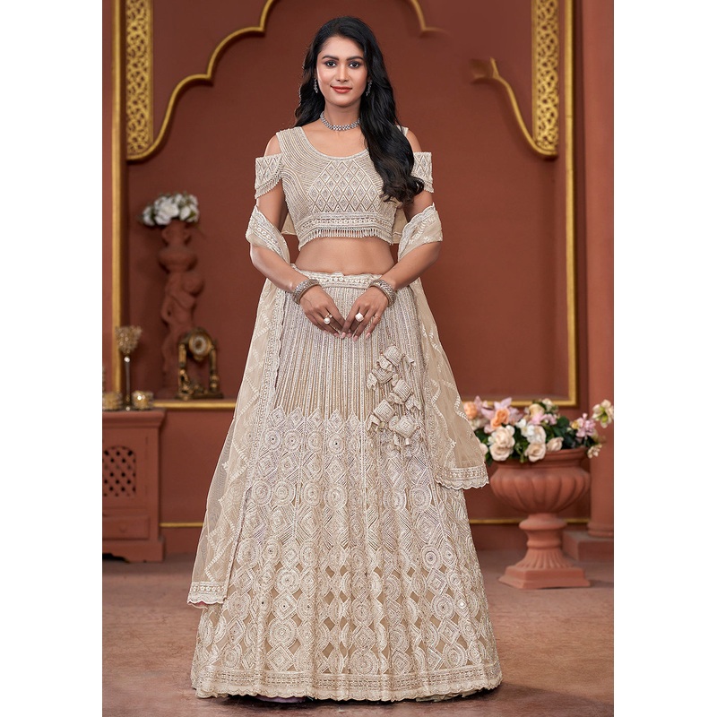 Beige Heavy Embroidered Wedding Wear Lehenga Choli