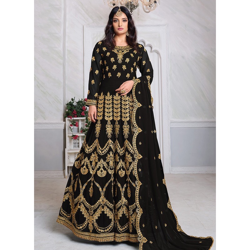 Black Abaya Style Embroidered Anarkali Suit