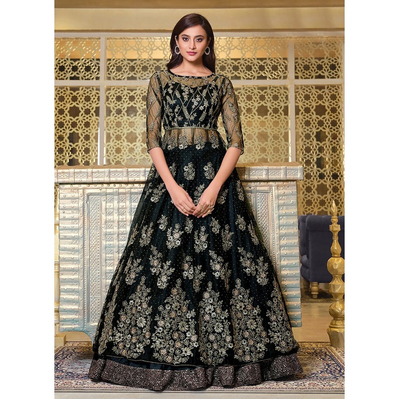 Black Lehenga Style Sequins Embroidered Anarkali Suit