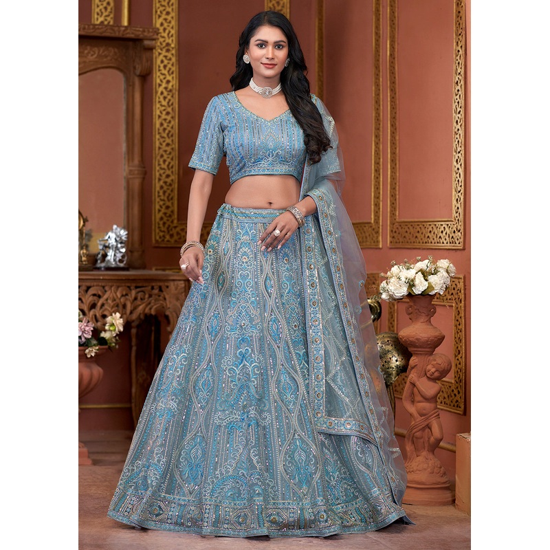 Blue Heavy Embroidered Wedding Wear Lehenga Choli