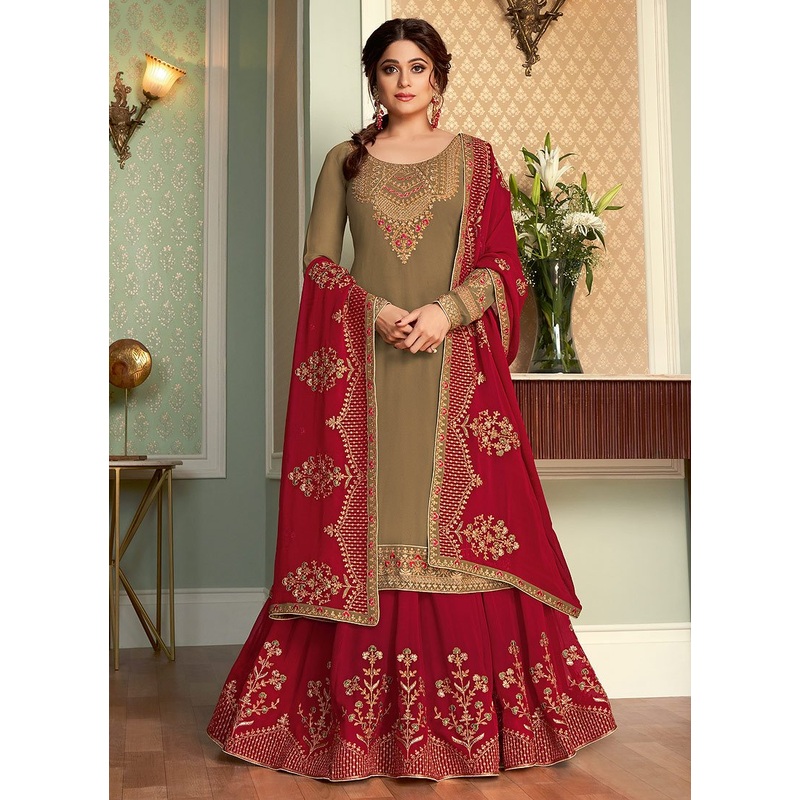 Brown Lehenga Suit featuring Shamita Shetty