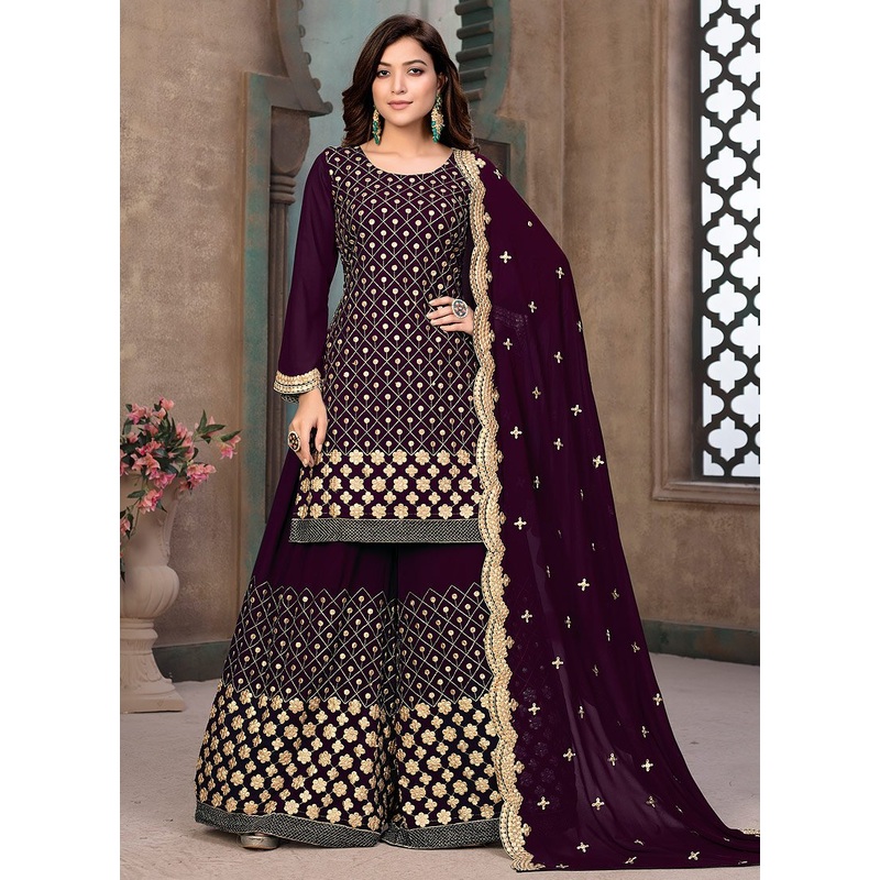Charming Purple Gota Patti Embroidered Sharara Suit