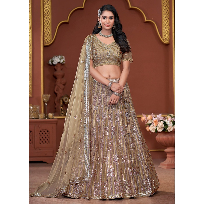 Golden Heavy Embroidered Wedding Wear Lehenga Choli