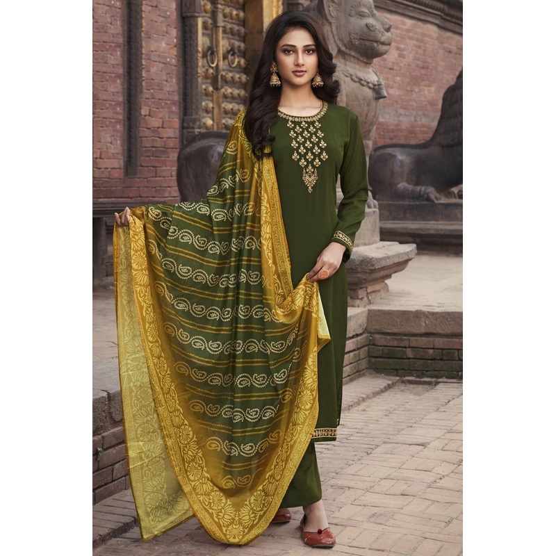 Green Chiffon Embroidered Festive Palazzo Suit