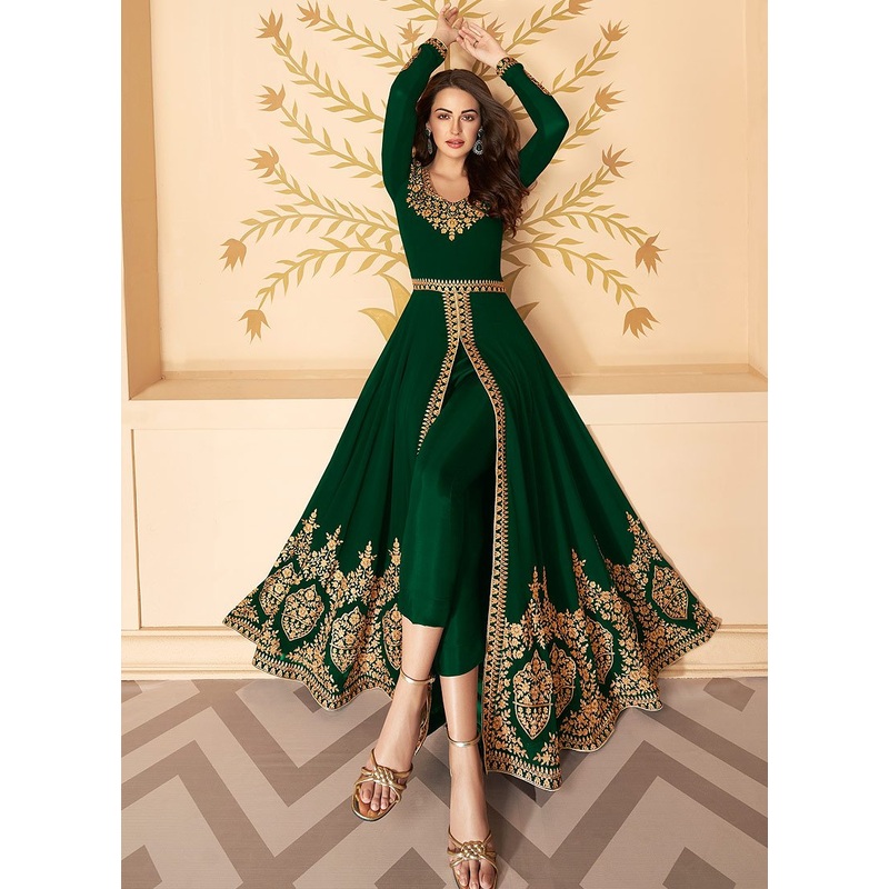 Green Front Slit Party Wear Anarkali Suit