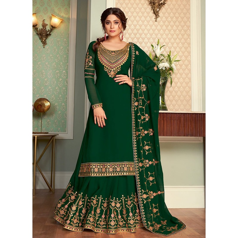 Green Lehenga Suit featuring Shamita Shetty