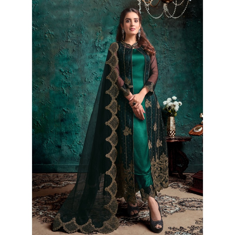 Green Net Designer Fancy Pakistani Style Suit
